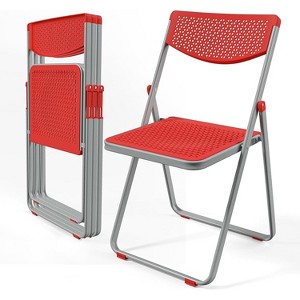 VINGLI Plastic Folding Chairs, Comfortable Foldable Chair with Breathable Mesh Seat and Sturdy Metal Frame, for Indoor and Outdoor Use, Red - 1 of 4