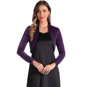 INSPIRE CHIC Women's Glitter Evening Open Front Long Sleeves Elegant Sheer Bolero Shrug - 1 of 4