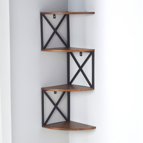 Set of 4 Corner Floating Shelves Wall Mounted Rustic Storage Shelves for  Bedroom