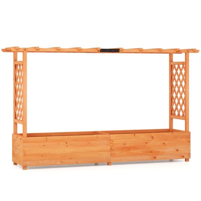 thumbnail image 2 of IRONMAX Raised Garden Bed With Trellis & Hanging Roof, Fir Wood Planter Box For Vegetables, Flower, Climbing Plants, Outdoor Garden Planter W/Drainage 2 of 13
