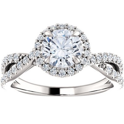 Pompeii3 1 Ct Halo Intertwined EX3 Lab Created DIamond Engagement Ring 14k White Gold
