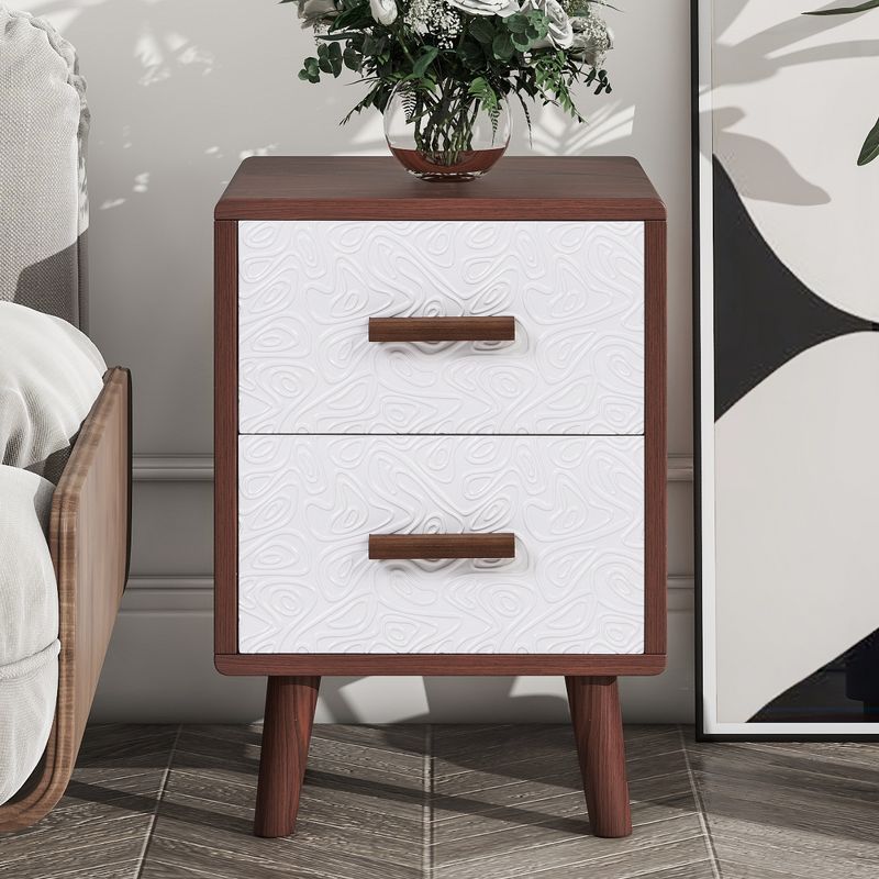 Square End Table Adorned with Embossed Patterns for Living Room, Brown+White - ModernLuxe, 2 of 10