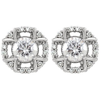 Pompeii3 3/4ct Diamond Halo Studs 14k White Gold 8.7mm Wide