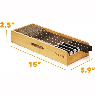 Small Bamboo Knife Drawer Organizer with Cork Dividers