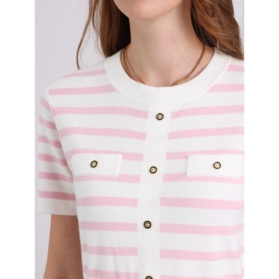 Женские платья INSPIRE CHIC Women's Striped Summer Short Sleeve Knit Flare Sweater Dress Light Pink Large — фото 3