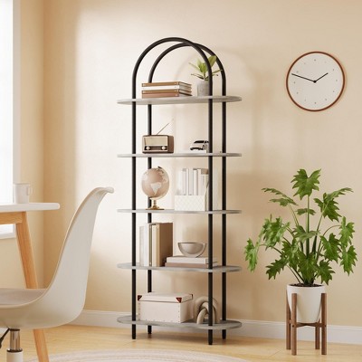 71" Industrial 5-Tier Bookshelf - Tall Metal Frame Open Bookcase, Modern Storage Shelf for Home Office & Living Room
