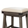24" Counter Height Stool with French Leather Seat and Weathered Finish, Solid Hardwood Frame for Kitchen or Bar - 3 of 4