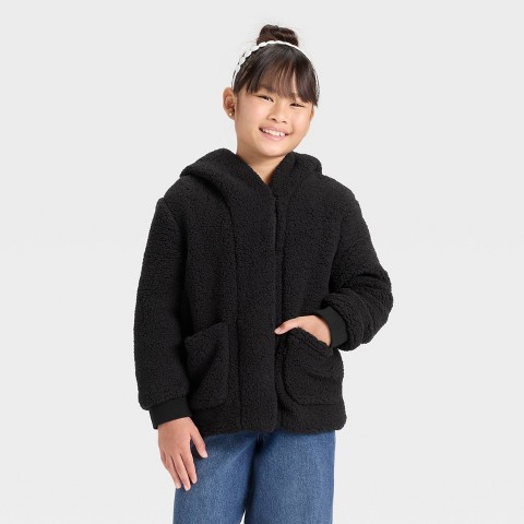Cat & Jack Girls' Faux Shearling Jacket - Cat & Jack™ Light Brown M