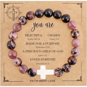 Cross Beaded Bracelets for Women, Inspirational Natural Heart Religious Bracelets for Women - 1 of 4