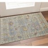 Blue Taupe And Gray Wool Floral Hand Knotted Area Rug With Fringe - 2 of 4
