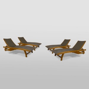4pk Banzai Wicker / Wood Patio Chaise Lounge Chair Brown - Christopher Knight Home: Weather-Resistant with Side Table - 1 of 4