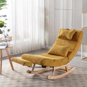 Solid Wood Ergonomic Rocking Chair, PU Accent Chair with Retractable Footrest - Maison Boucle - 1 of 4