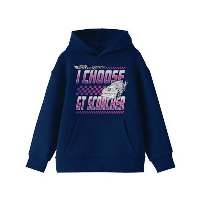 Hot Wheels I Choose GT Scorcher Youth Navy Blue Long Sleeve Hooded Sweatshirt