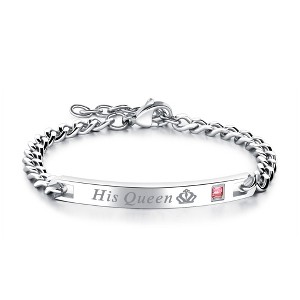 His Queen or Her King Bracelet for Women by Ginger Lyne Stainless Steel ID Style Pink CZ Adjustable to 7.5" - 1 of 4