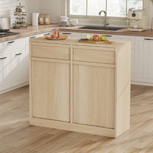20 Gallon Double Tilt Out Trash Cabinet, Modern Hidden Freestanding Garbage Can & Laundry Hamper Pet Proof Cabinet - 1 of 4