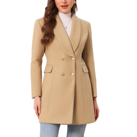INSPIRE CHIC Women's Winter Double Breasted Lapel Neck Long Sleeve Outerwear Overcoat Large Burgundy