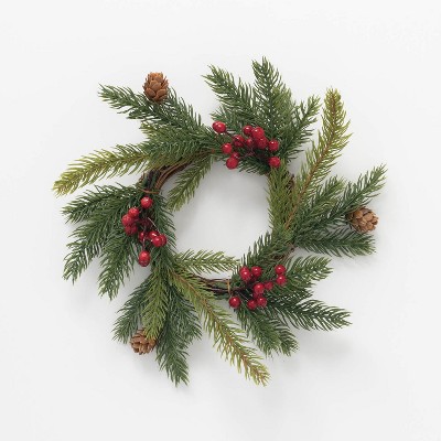 Sullivans Artificial White Spruce and Berry Wreath 10"H Green