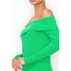 Slickblue Women’s Midi Dress, Off-Shoulder Bodycon Ribbed Style, Long Sleeve with Side Slit, Fuchsia/Green, Size S-L - 4 of 4