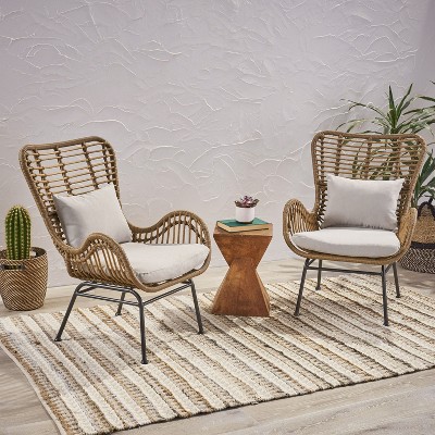 2pc Modern Outdoor Montana Chair with Water Resistant Cushions-Christopher Knight Home