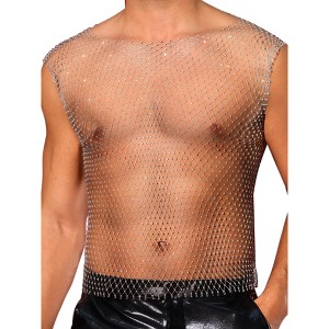 INSPIRE CHIC Men's Festival Fishnet Sheer Sparkly Rhinestone Tank Tops - 1 of 4