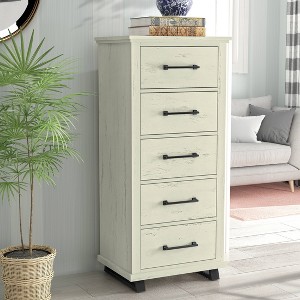24" Wide Chest of 5 Drawers with Stylish Metal Wood Grain Handles Saw Cut Off-White - Festivo - 1 of 4