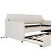 NicBex Twin Size Upholstered Daybed Modern Wooden Bed Frame with Adjustable Trundle and Ports for Bedroom, Living Room, No Box Spring Required - image 4 of 4