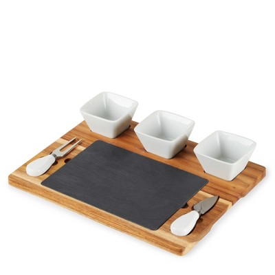 Acacia Wood and Slate Cheese Board Set with Ceramic Bowls