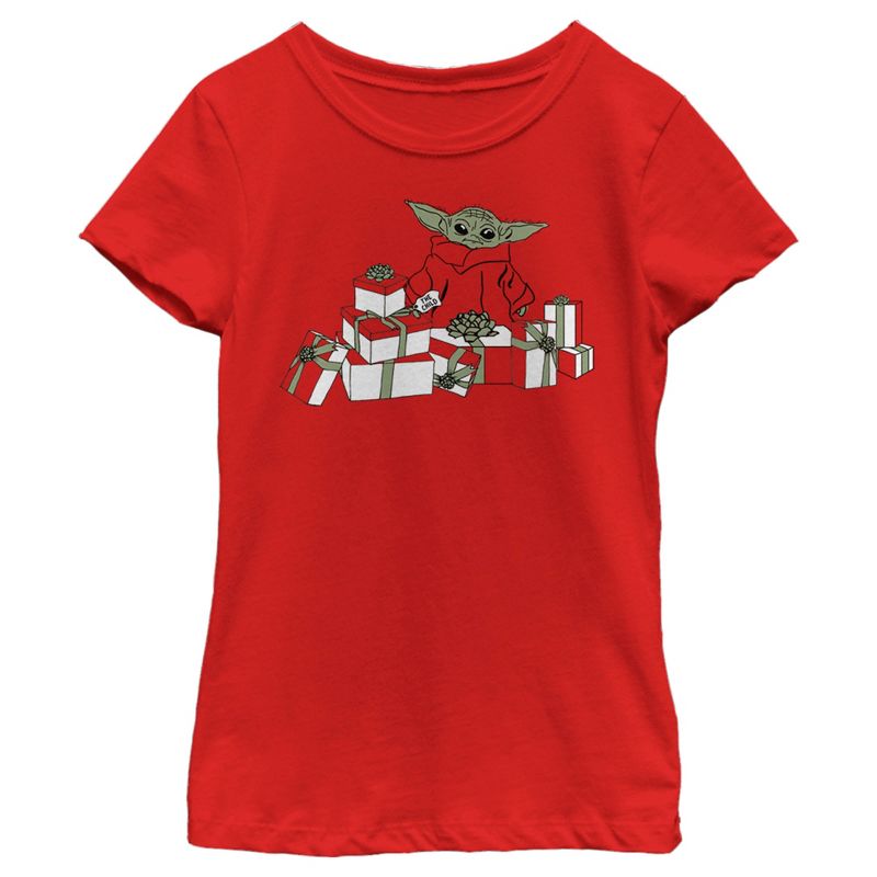 Girl's Star Wars The Mandalorian Christmas The Child Gifts Galore T-Shirt, 1 of 6