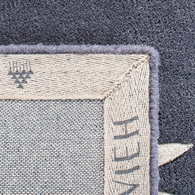 Handmade Dark Grey Wool Square Area Rug with Floral Design