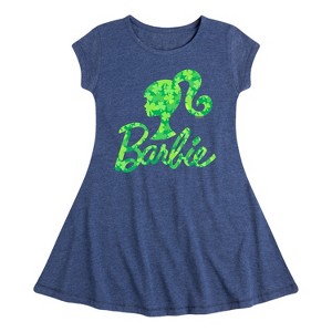 Girls' - Barbie - Logo Shamrock Pattern Fit & Flair Cap Sleeve Dress - 1 of 3