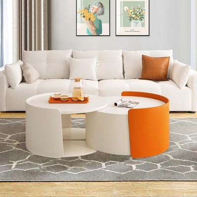 NicBex Modern Round Nesting Coffee Table with Extendable Sliding Tabletop for Living Room and Office
