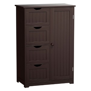 Costway Wooden 4 Drawer Bathroom Floor Cabinet Storage Cupboard 2 Shelves Free Standing White/Brown/Grey/Black - 1 of 4