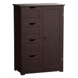 Costway Wooden 4 Drawer Bathroom Cabinet Storage Cupboard 2 Shelves Free Standing Brown