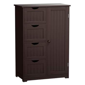 Costway Wooden 4 Drawer Bathroom Cabinet Storage Cupboard 2 Shelves Free Standing Brown