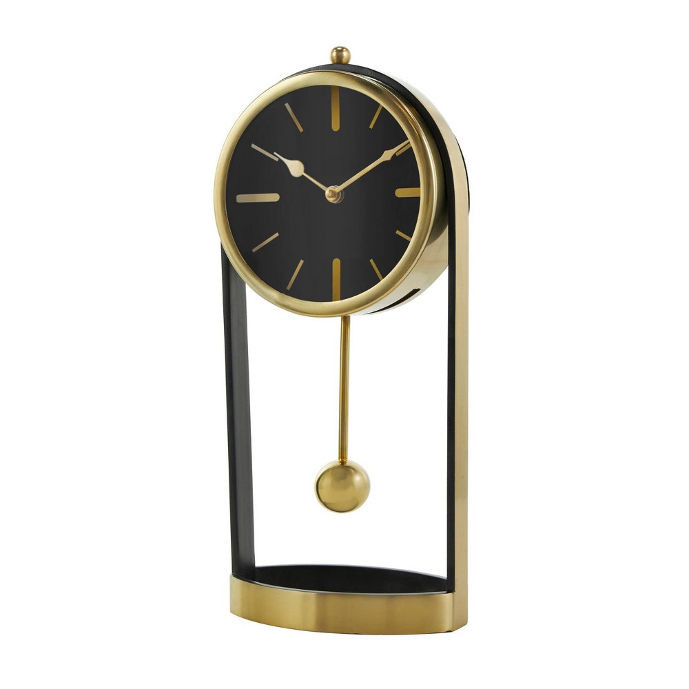Photos - Wall Clock 15"x7" Aluminum Tall Clock with Swinging Ball Pendulum Gold - Olivia & May