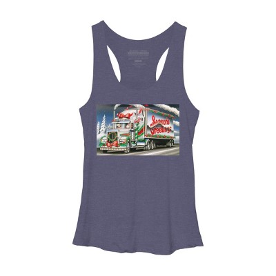 Women's Design By Humans Truck Driver Christmas Shirt Seasons Greetings By Galvanized Racerback Tank Top