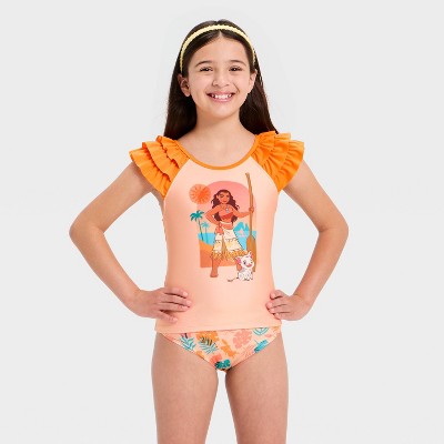 Disney Girls' Moana 2pc Swimsuit Set - Coral Orange 7-8 — фото 3