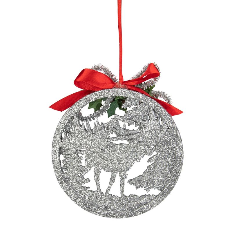 Northlight 4.25" Silver Glitter Moose 2-D Cut-Out Silhouette Christmas Ornament, 4 of 5