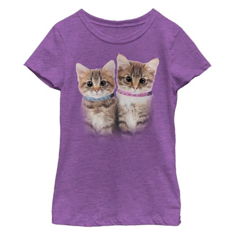 LOST GODS Girl's Lost Gods Cute Kittens T-Shirt - Purple Berry - X Large