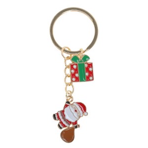 Unique Bargains Christmas Keychain Double Ring Zinc Alloy Colorful 3.15" 1 Pc - 1 of 4