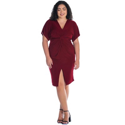 Womens Plus Size Short Sleeve V Neck Twist Front Split Hem Dress ...