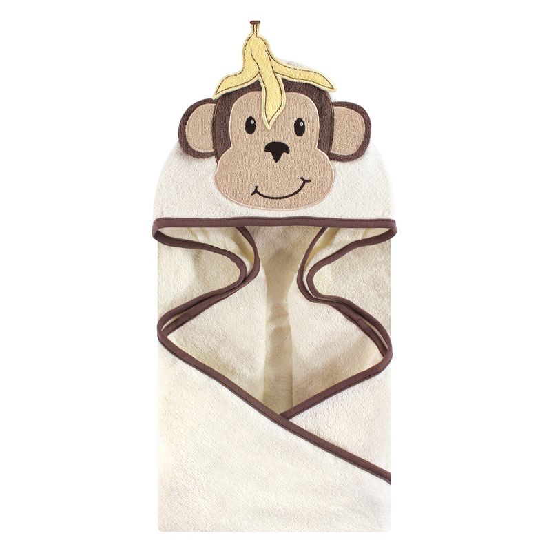 Hudson Baby Infant Cotton Animal Face Hooded Towel, Banana Monkey, One Size, 1 of 3