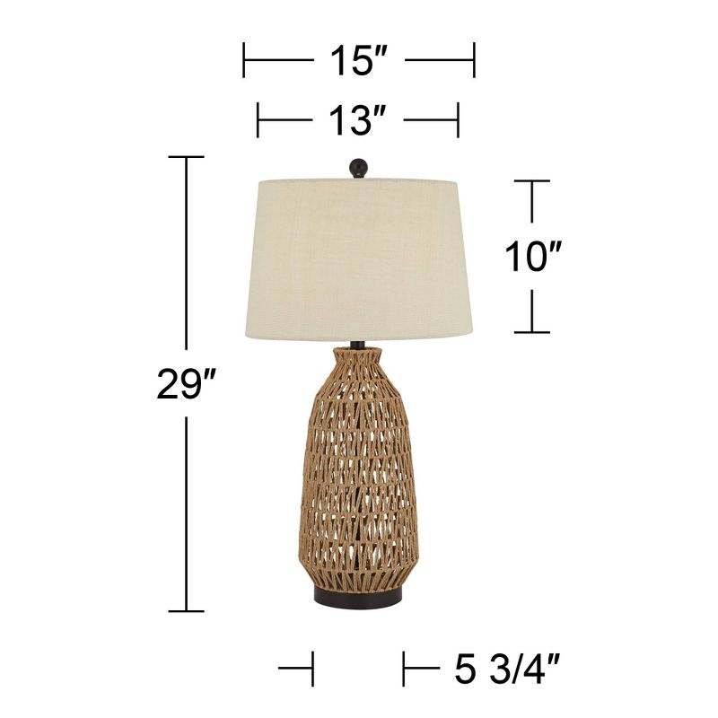 360 Lighting San Carlos Modern Coastal Table Lamp 29" Tall Natural Rattan Wicker Oatmeal Fabric Drum Shade for Bedroom Living Room Bedside Nightstand, 4 of 10