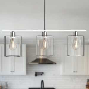 YANSUN 3-Light Brushed Nickel Modern Island Pendant Light Fixtures, Linear Chandelier Hanging Light with Clear Glass Shade - 1 of 4