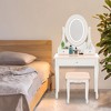 Farmhouse Vanity Desk with Mirror & Lights, Modern Vanity Table with Cushioned Stool and 3 Storage Drawers, Girls Women Bedroom Makeup Dressing Table - 3 of 4