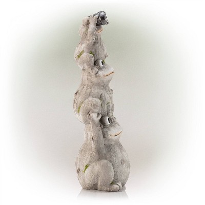 Gray Solar-Powered Stacked Frog Lawn Decoration with LED Lights