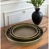 HomeRoots Set of Three Gray and Gold Round Tin Indoor Outdoor Serving Tray With Handles - 2 of 4
