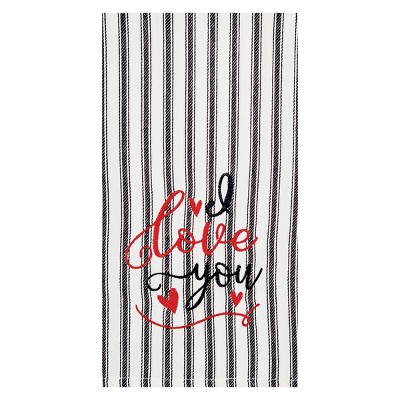 C&F Home I Love You Valentine's Day Black & White Ticking Woven Cotton Kitchen Towel