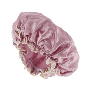 Unique Bargains Double Layer Solid Color Shower Cap Pink 1 Pc - 1 of 3