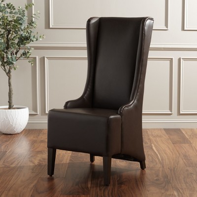 Antique Brown High Back Leather Upholstered Dining Side Chair